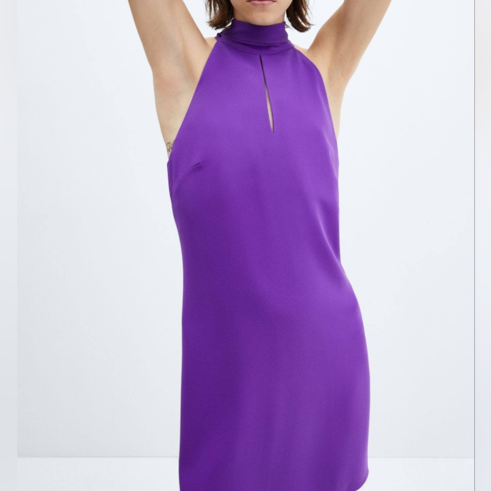 Mango halter-neck dress with bow PURPLE sz XXL BNWT